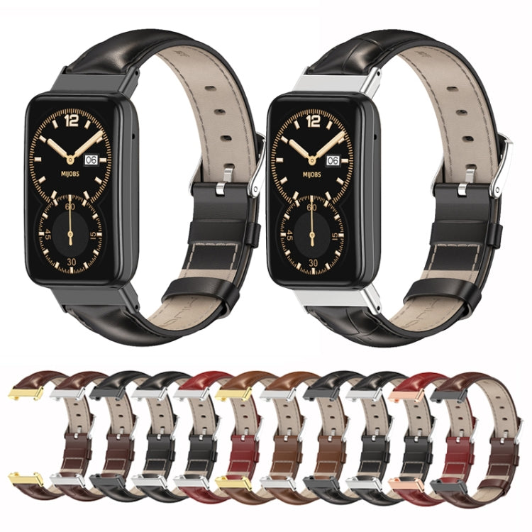For Xiaomi Mi Band 7 Pro Mijobs Genuine Leather Top Layer Cowhide Watch Band(Black) - Watch Bands by MIJOBS