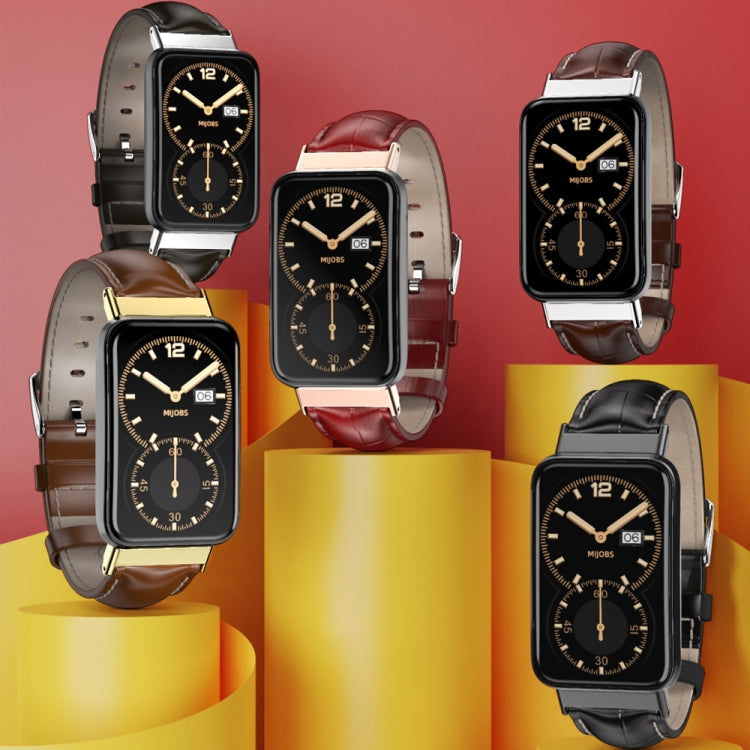 For Xiaomi Mi Band 7 Pro Mijobs Genuine Leather Top Layer Cowhide Watch Band(Brown Gold) - Watch Bands by MIJOBS | Online Shopping South Africa | PMC TechLife | Buy Now Pay Later Mobicred