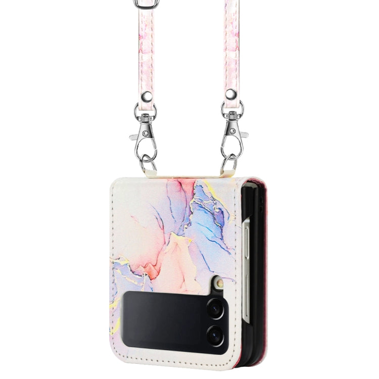 For Samsung Galaxy Z Flip4 Crossbody Marble Pattern Leather Phone Case(Galaxy Marble White LS004) - free shipping - PMC TechLife - Order now!