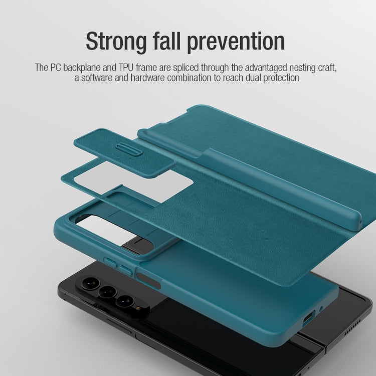 For Samsung Galaxy Z Fold4 5G NILLKIN QIN Series Pro Sliding Camera Cover Design Leather Phone Case(Cyan) - Galaxy Z Fold4 5G Cases by NILLKIN | Online Shopping South Africa | PMC TechLife | Buy Now Pay Later Mobicred