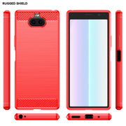 For Sony Xperia 8/8 Lite Brushed Texture Carbon Fiber TPU Phone Case(Red)