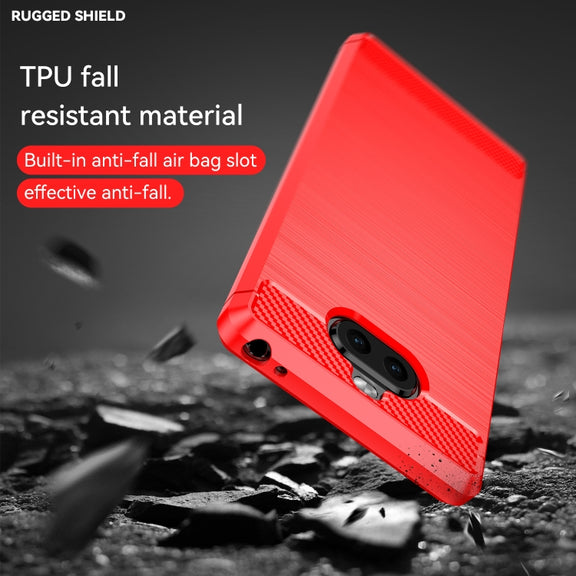 For Sony Xperia 8/8 Lite Brushed Texture Carbon Fiber TPU Phone Case(Red)