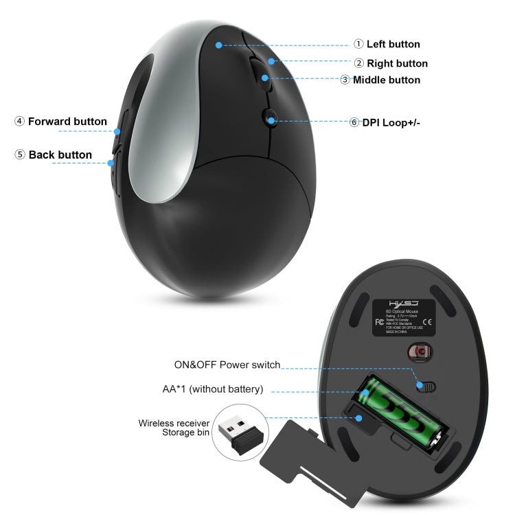 X10 2.4G Wireless Vertical Ergonomic Gaming Mouse(Grey)