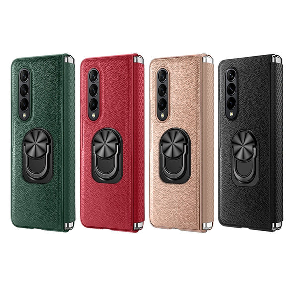 For Samsung Galaxy Z Fold4 GKK Litchi Pattern Foldable Protective Phone Case with Ring Holder(Red)