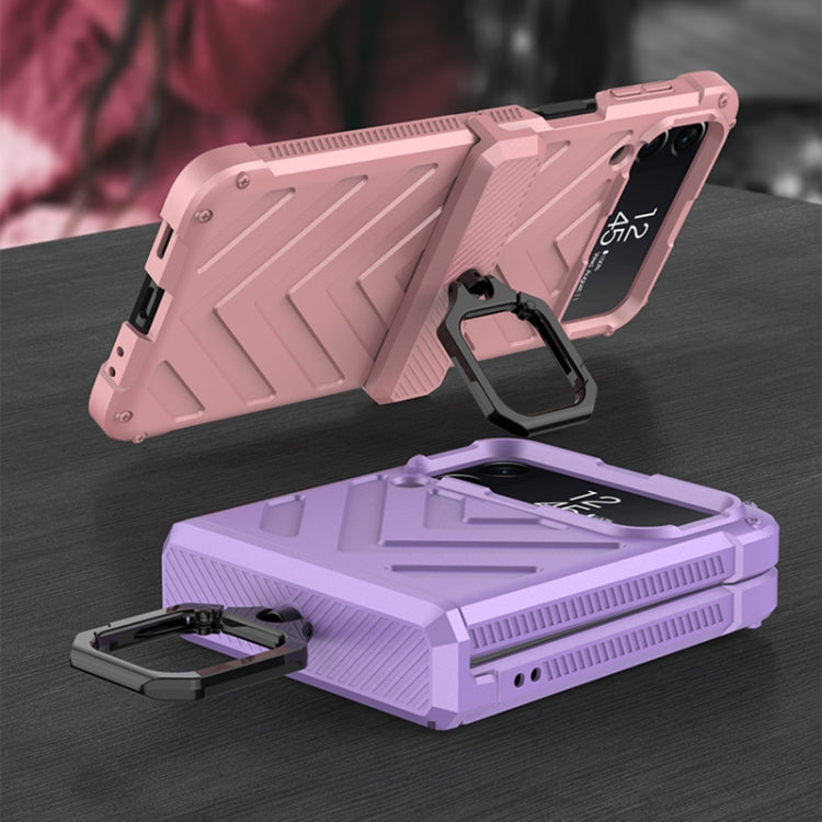 For Samsung Galaxy Z Flip4 GKK Sliding Camshield Magnetic Armor Flip Phone Case with Ring Holder(Purple)