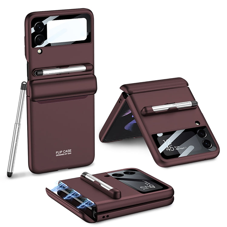 For Samsung Galaxy Z Flip4 GKK Magnetic Full Coverage Phone Flip Case with Pen(Dark Red) - Galaxy Z Flip4 5G Cases by GKK | Online Shopping South Africa | PMC TechLife | Buy Now Pay Later Mobicred