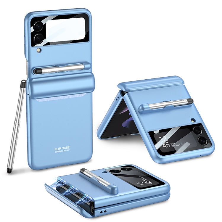 For Samsung Galaxy Z Flip4 GKK Magnetic Full Coverage Phone Flip Case with Pen(Blue)