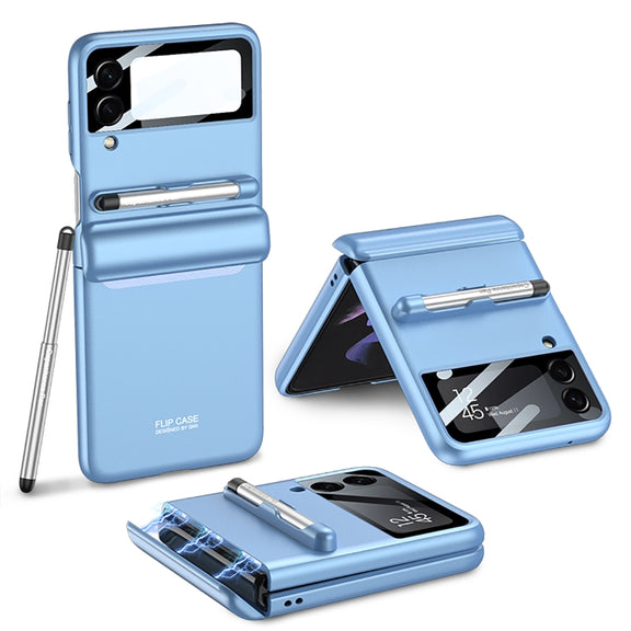 For Samsung Galaxy Z Flip4 GKK Magnetic Full Coverage Phone Flip Case with Pen(Blue)