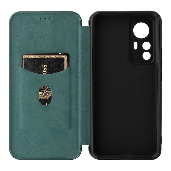 For Xiaomi 12T / 12T Pro / Redmi K50 Ultra Carbon Fiber Texture Flip Leather Phone Case(Green)
