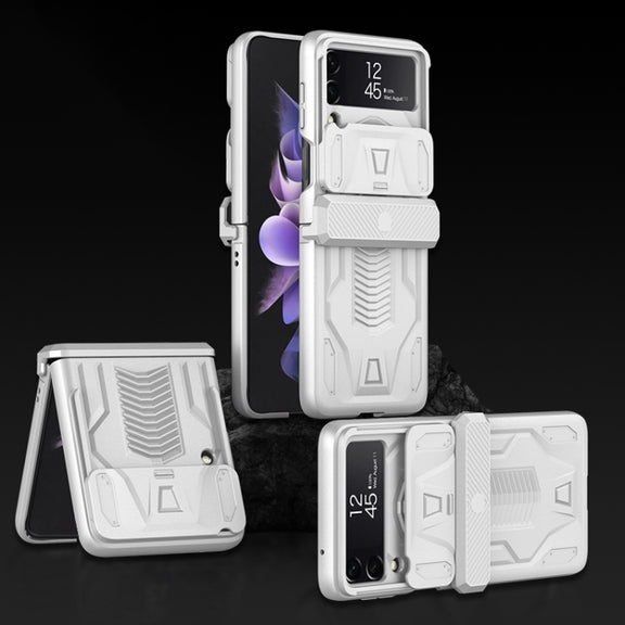 For Samsung Galaxy Z Flip4 GKK Sliding Camshield Magnetic Armor Flip Phone Case(Silver)