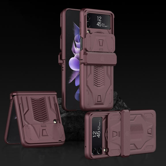 For Samsung Galaxy Z Flip4 GKK Sliding Camshield Magnetic Armor Flip Phone Case(Wine Red)