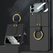For Samsung Galaxy Z Flip4 GKK Ultra-thin PC Full Coverage Phone Flip Case with Ring Holder(Black)
