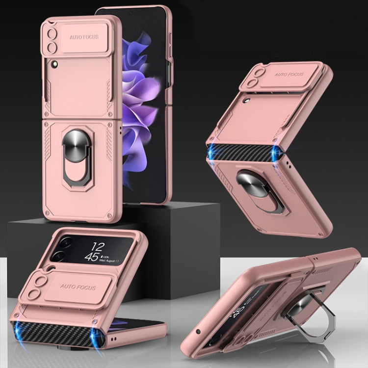 For Samsung Galaxy Z Flip4 GKK Carbon Brazing Pattern Shockproof Armor PC Phone Case with Ring Holder(Pink) - Galaxy Z Flip4 5G Cases by GKK | Online Shopping South Africa | PMC TechLife