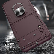 For Samsung Galaxy Z Flip4 GKK Carbon Brazing Pattern Shockproof Armor PC Phone Case with Ring Holder(Wine Red)