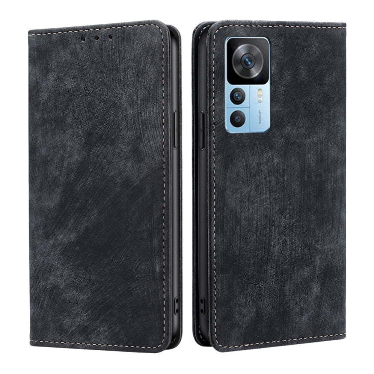 For Xiaomi Redmi K50 Ultra/Xiaomi 12T/Xiaomi 12T Pro RFID Anti-theft Brush Magnetic Leather Phone Case(Black)