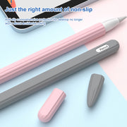 3 in 1 Striped Liquid Silicone Stylus Case with Two Tip Caps For Apple Pencil 1(White)