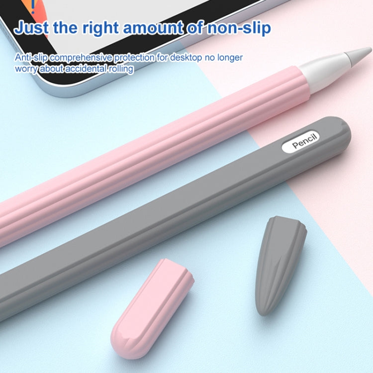 3 in 1 Striped Liquid Silicone Stylus Case with Two Tip Caps For Apple Pencil 1(Red)