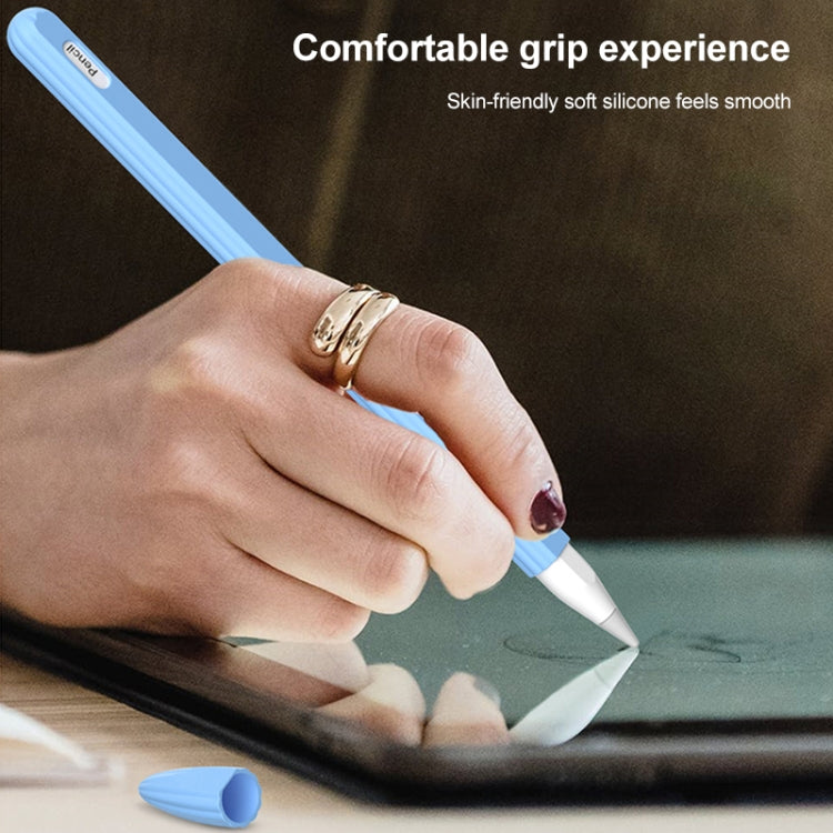 3 in 1 Striped Liquid Silicone Stylus Case with Two Tip Caps For Apple Pencil 1(Grey)