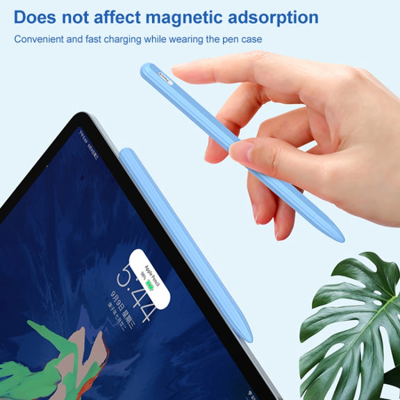 3 in 1 Striped Liquid Silicone Stylus Case with Two Tip Caps For Apple Pencil 1(Red)