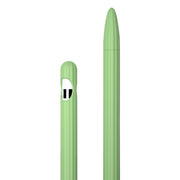 3 in 1 Striped Liquid Silicone Stylus Case with Two Tip Caps For Apple Pencil 2(Matcha Green)