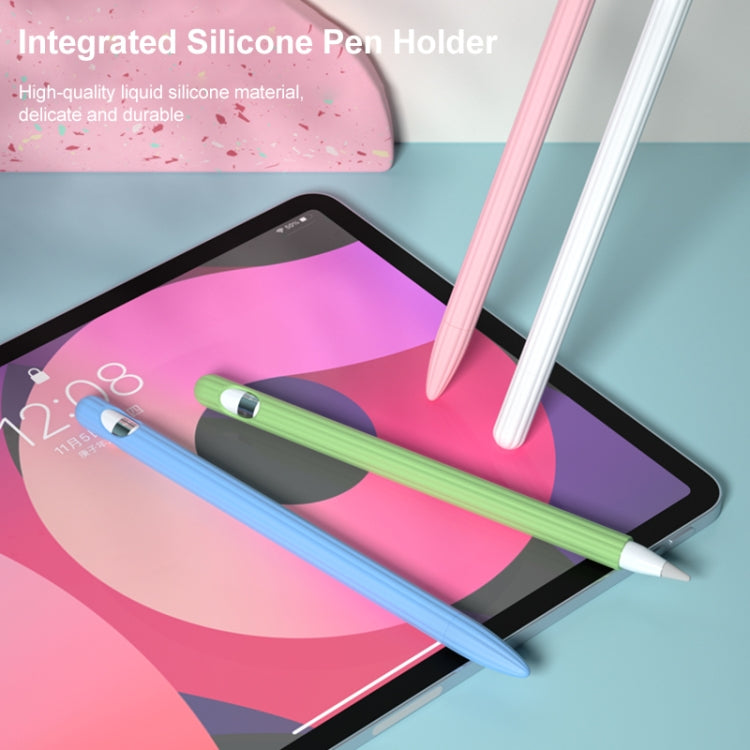 3 in 1 Striped Liquid Silicone Stylus Case with Two Tip Caps For Apple Pencil 2(White)