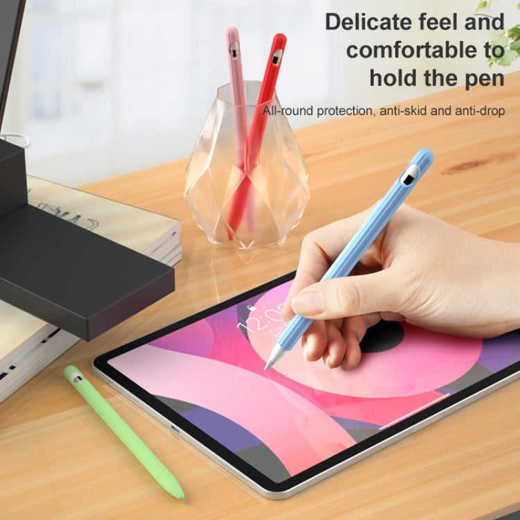 3 in 1 Striped Liquid Silicone Stylus Case with Two Tip Caps For Apple Pencil 2(White)