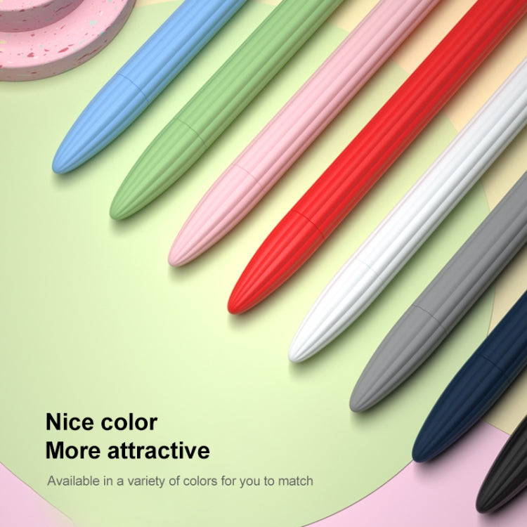 3 in 1 Striped Liquid Silicone Stylus Case with Two Tip Caps For Apple Pencil 2(White)