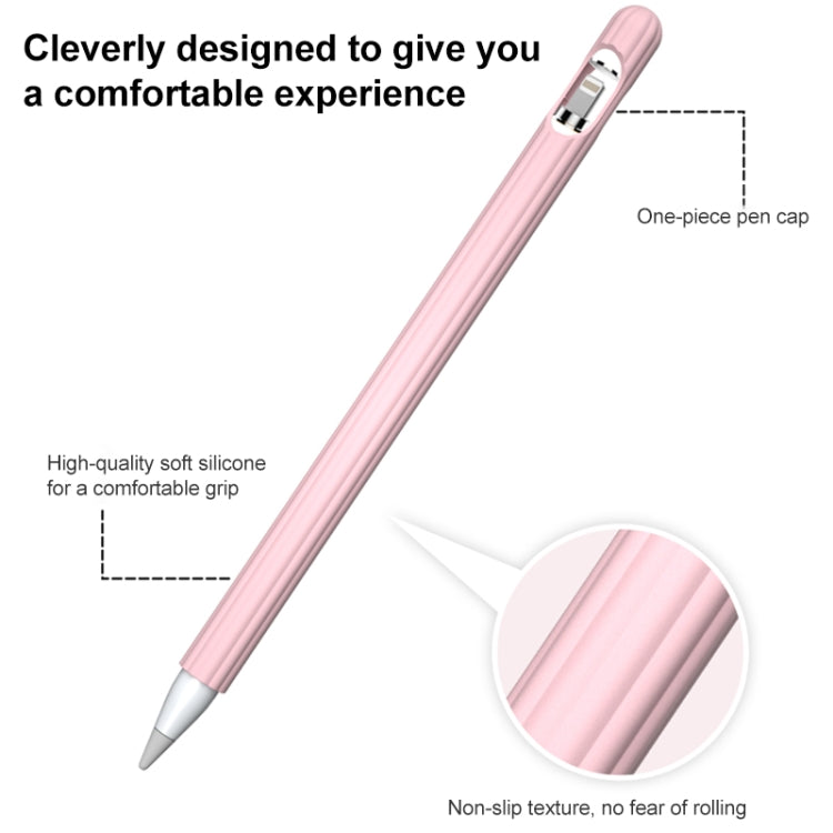 3 in 1 Striped Liquid Silicone Stylus Case with Two Tip Caps For Apple Pencil 2(White)