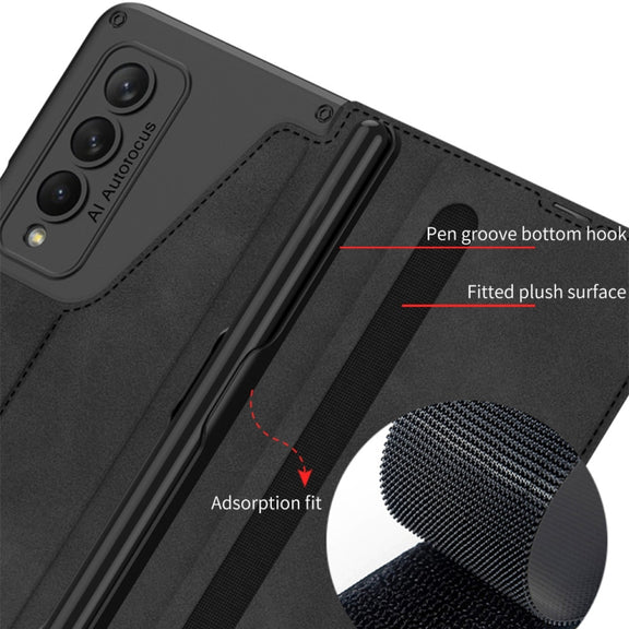 For Samsung Galaxy Z Fold4 GKK Armor Flip Leather Phone Case with Pen Slots(Grey)