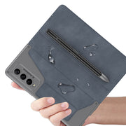 For Samsung Galaxy Z Fold4 GKK Armor Flip Leather Phone Case with Pen Slots(Grey)