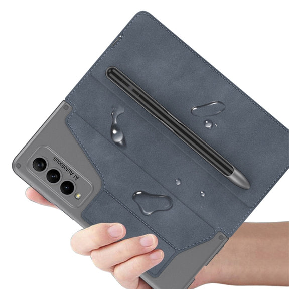 For Samsung Galaxy Z Fold4 GKK Armor Flip Leather Phone Case with Pen Slots(Grey)