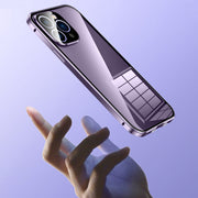 For iPhone 14 Pro Magnetic Double-buckle HD Tempered Glass Phone Case(Black)