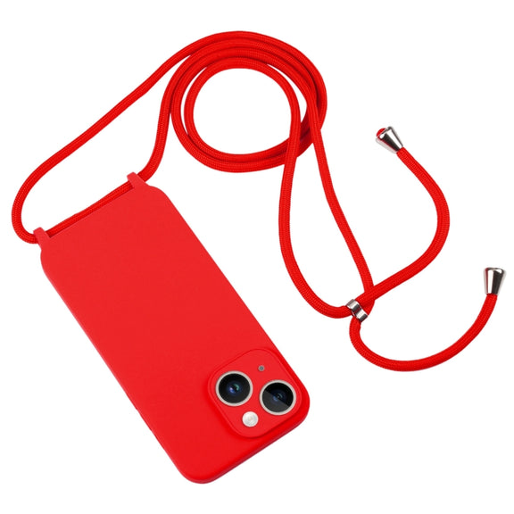 For iPhone 14 Crossbody Lanyard Liquid Silicone Case(Red)