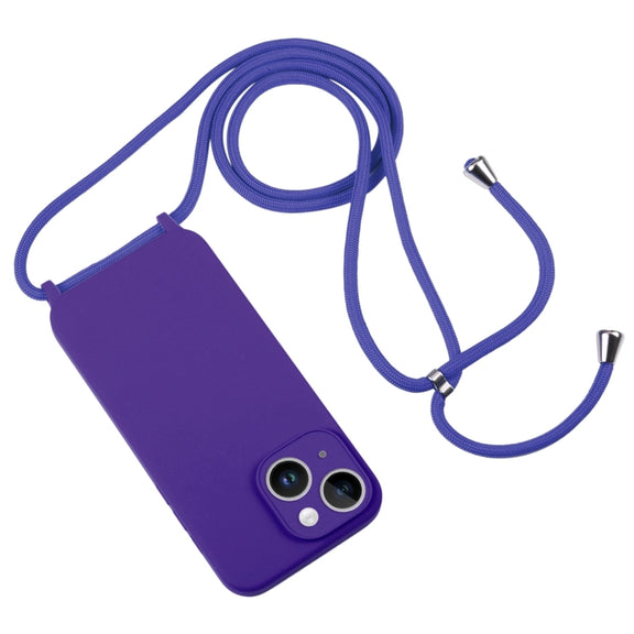 For iPhone 14 Crossbody Lanyard Liquid Silicone Case(Purple)