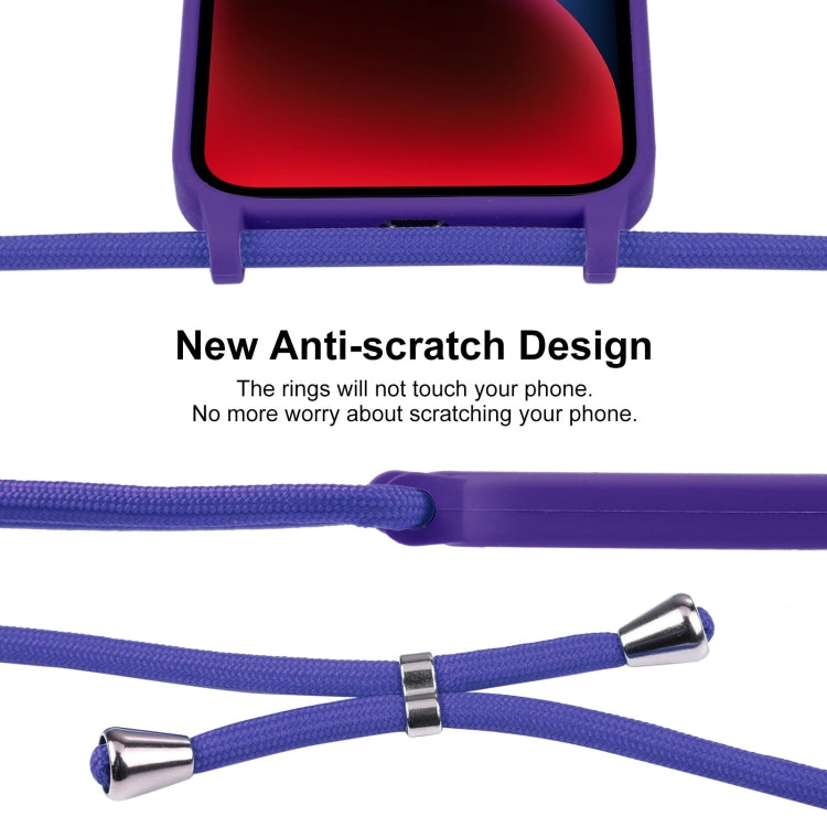 For iPhone 14 Crossbody Lanyard Liquid Silicone Case(Purple)