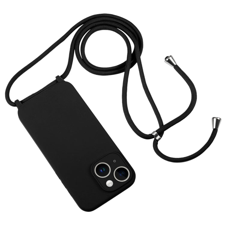 For iPhone 14 Crossbody Lanyard Liquid Silicone Case(Black)