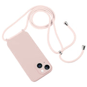 For iPhone 14 Crossbody Lanyard Liquid Silicone Case(Sand Pink)