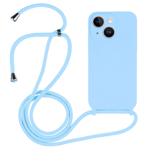 For iPhone 14 Crossbody Lanyard Liquid Silicone Case(Blue)