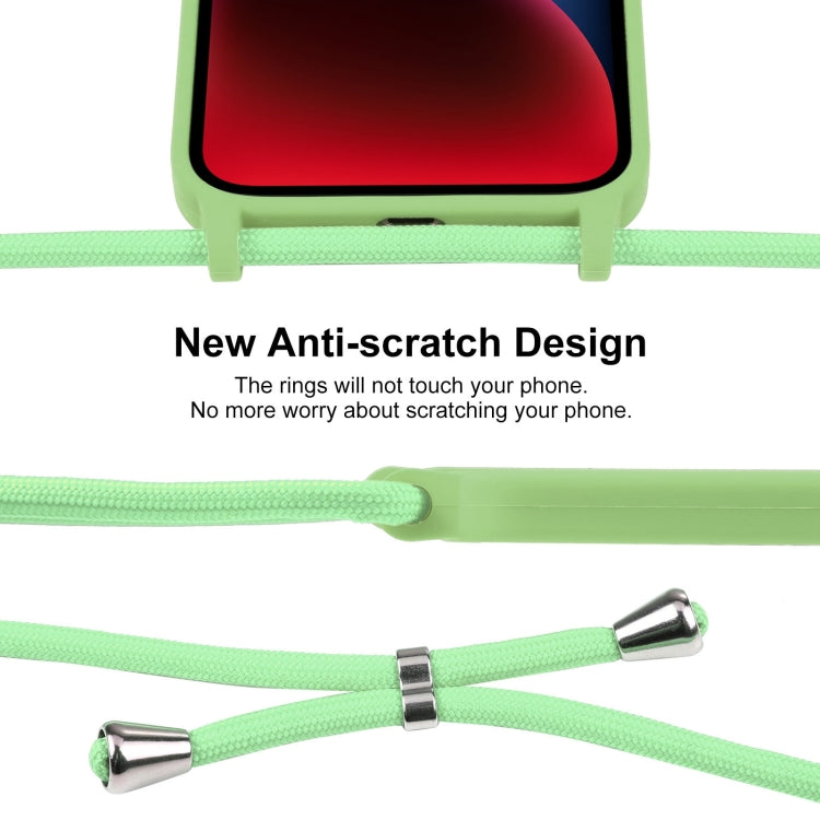 For iPhone 14 Crossbody Lanyard Liquid Silicone Case(Matcha Green)