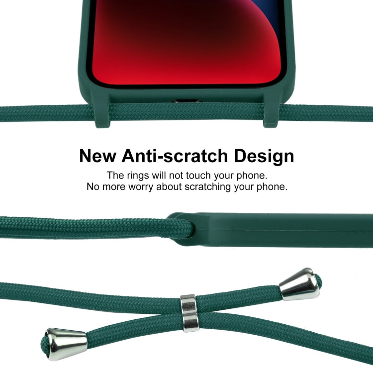 For iPhone 14 Crossbody Lanyard Liquid Silicone Case(Pine Needle Green)