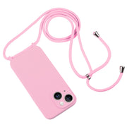 For iPhone 14 Crossbody Lanyard Liquid Silicone Case(Pink)