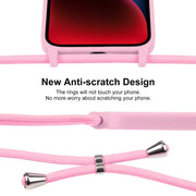 For iPhone 14 Crossbody Lanyard Liquid Silicone Case(Pink)