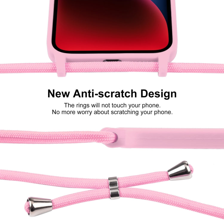 For iPhone 14 Crossbody Lanyard Liquid Silicone Case(Pink)