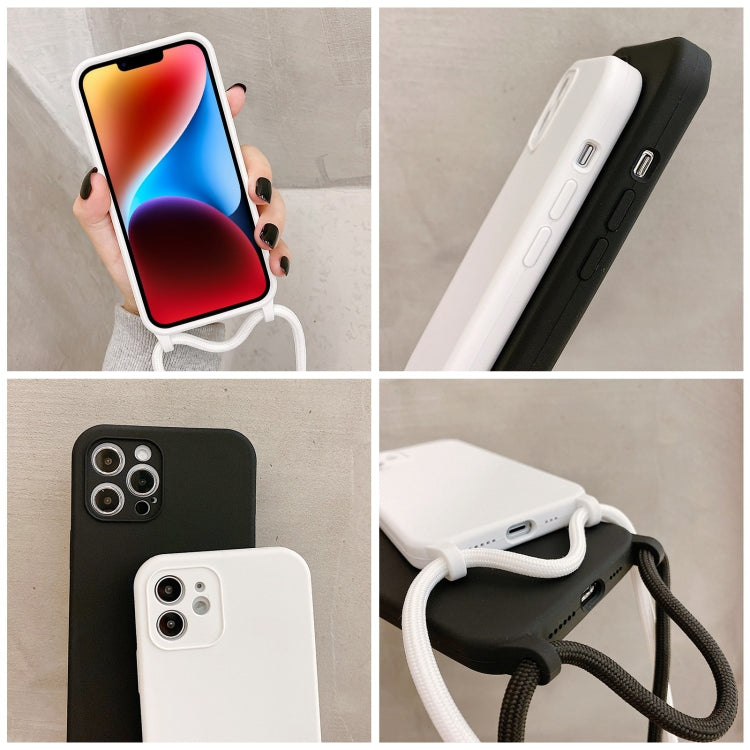 For iPhone 14 Crossbody Lanyard Liquid Silicone Case(Black)