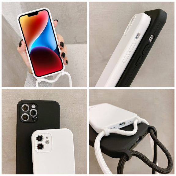 For iPhone 14 Crossbody Lanyard Liquid Silicone Case(Black)