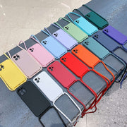 For iPhone 14 Crossbody Lanyard Liquid Silicone Case(Black)