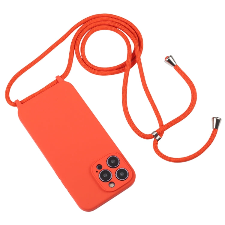 For iPhone 14 Pro Max Crossbody Lanyard Liquid Silicone Case(Orange)