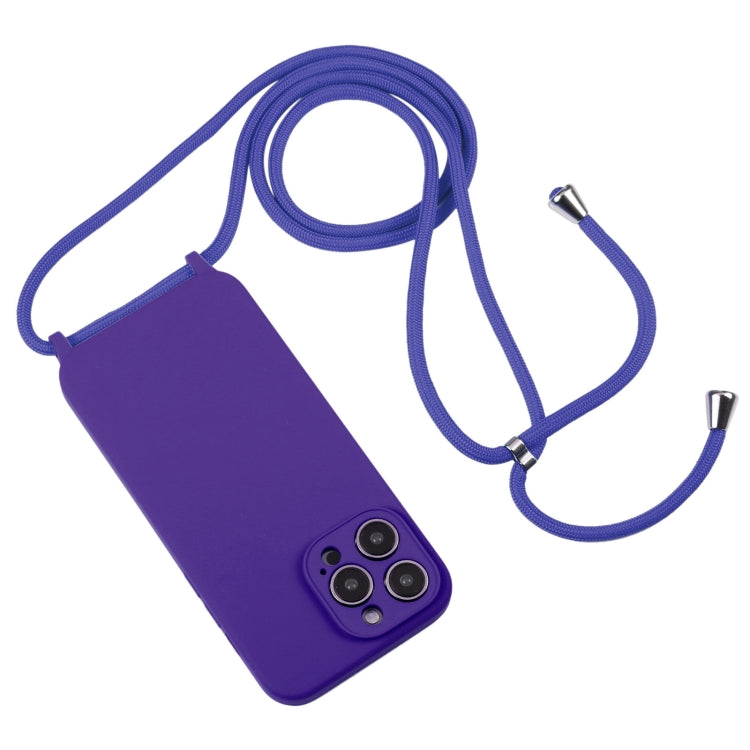 For iPhone 14 Pro Max Crossbody Lanyard Liquid Silicone Case(Purple)