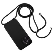 For iPhone 14 Pro Max Crossbody Lanyard Liquid Silicone Case(Black)