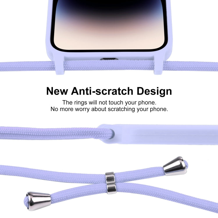 For iPhone 14 Pro Max Crossbody Lanyard Liquid Silicone Case(Light Purple)